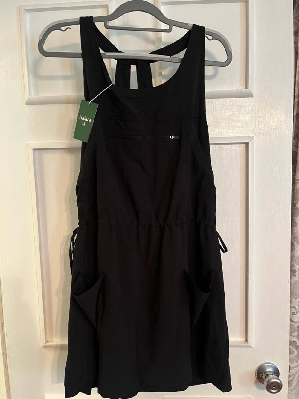 HALARA Black Sleeveless Drawstring Pocket Romper